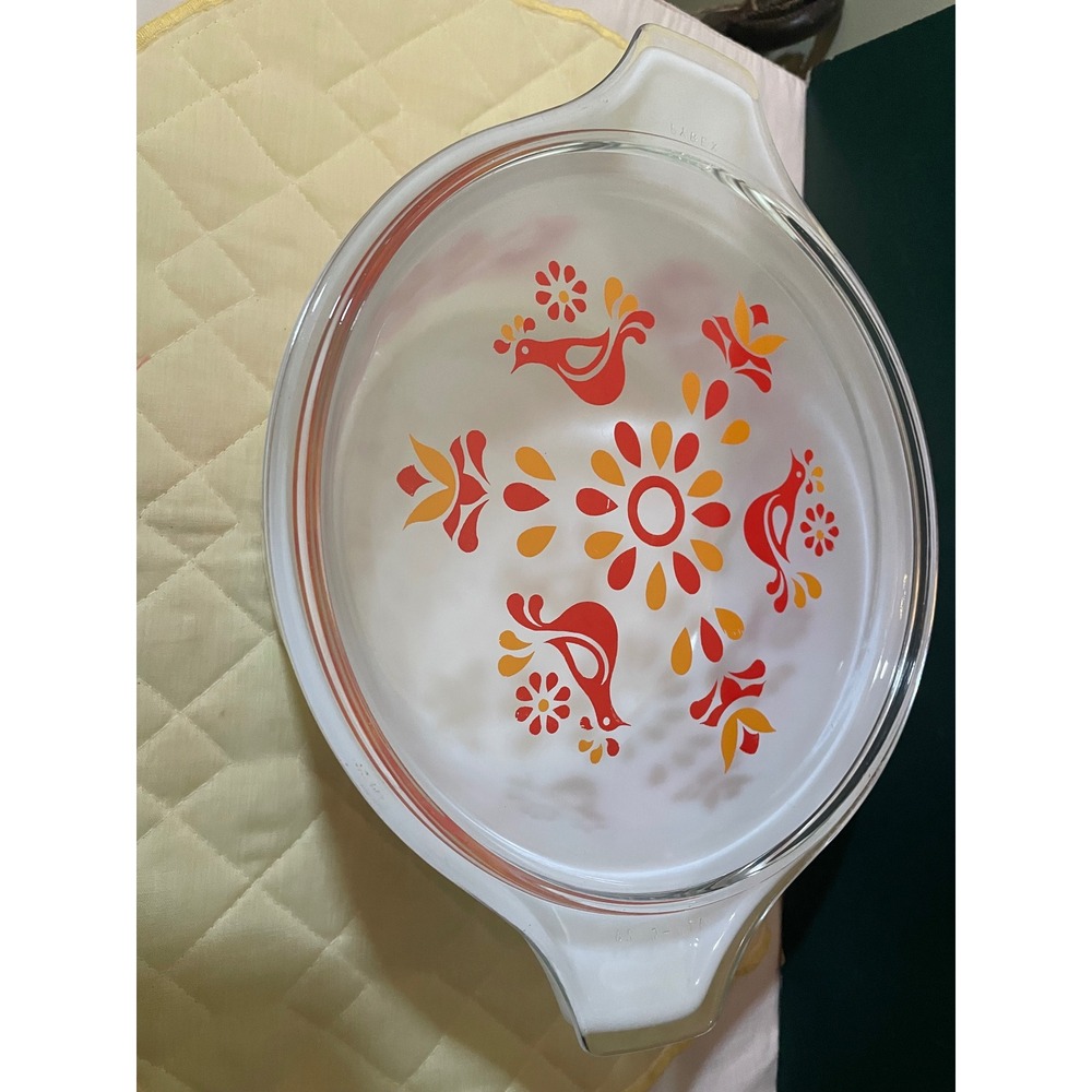 Vintage Pyrex Friendship 475-B 2.5 Qt Casserole Dish with Lid Red Orange Birds